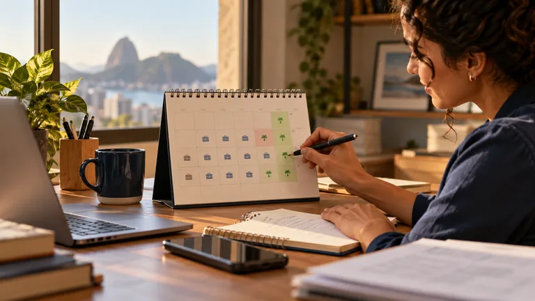 Calendário de parede com dias de trabalho e folgas marcados